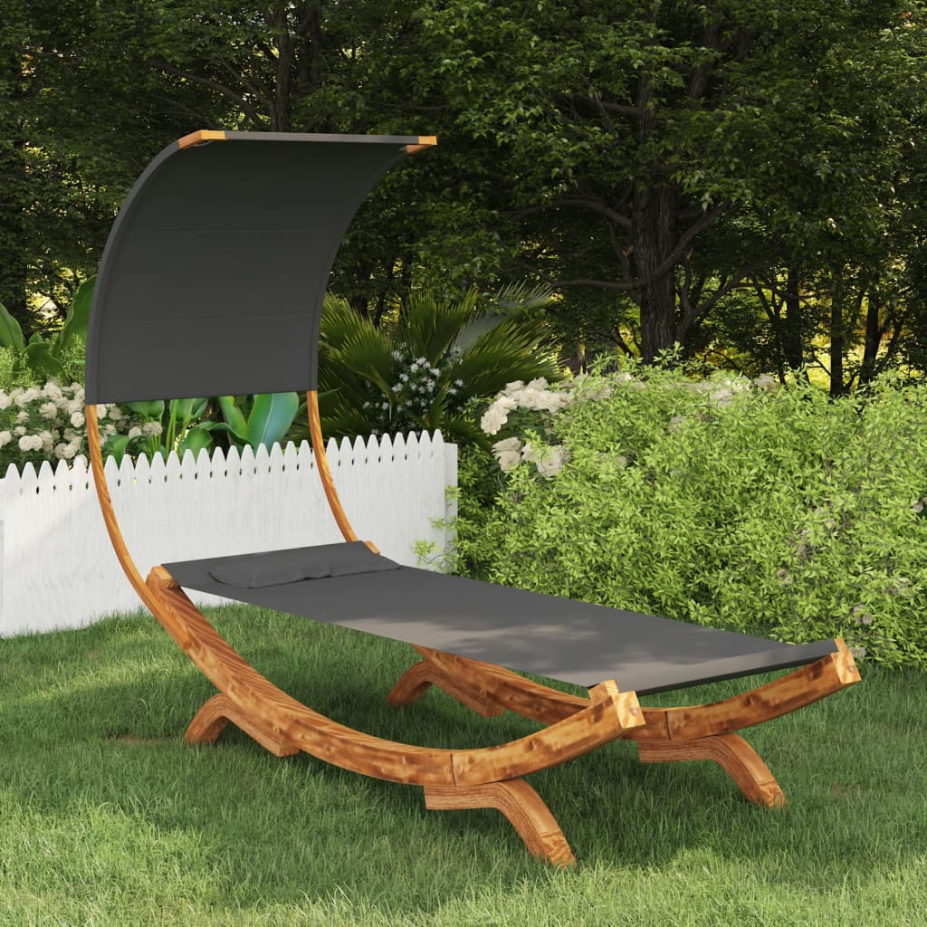 Sonnenliege mit Dach 100x200x126 cm Bugholz Massiv Anthrazit Sonnenliege mit Dach 100x200x126 cm Bugholz Massiv Anthrazit