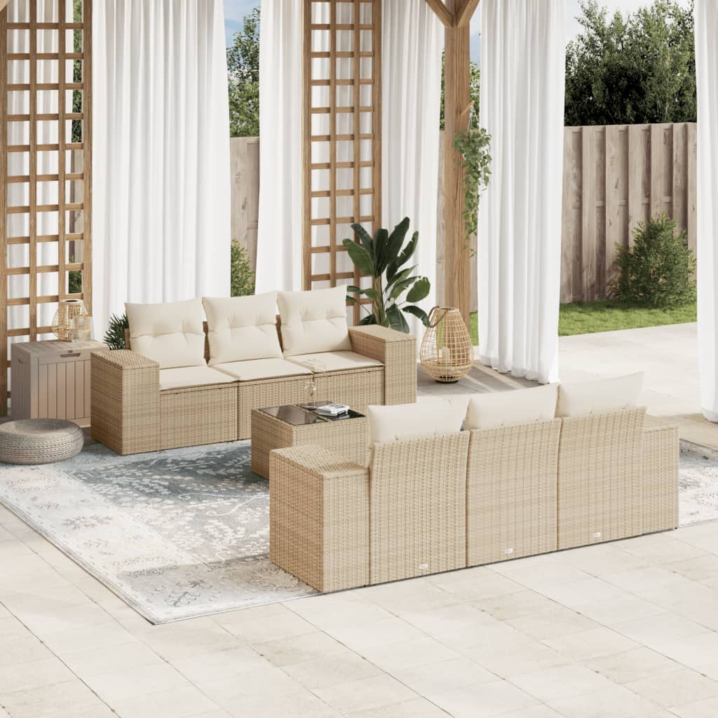 7-tlg. Garten-Sofagarnitur mit Kissen Beige Poly Rattan 7-tlg. Garten-Sofagarnitur mit Kissen Beige Poly Rattan