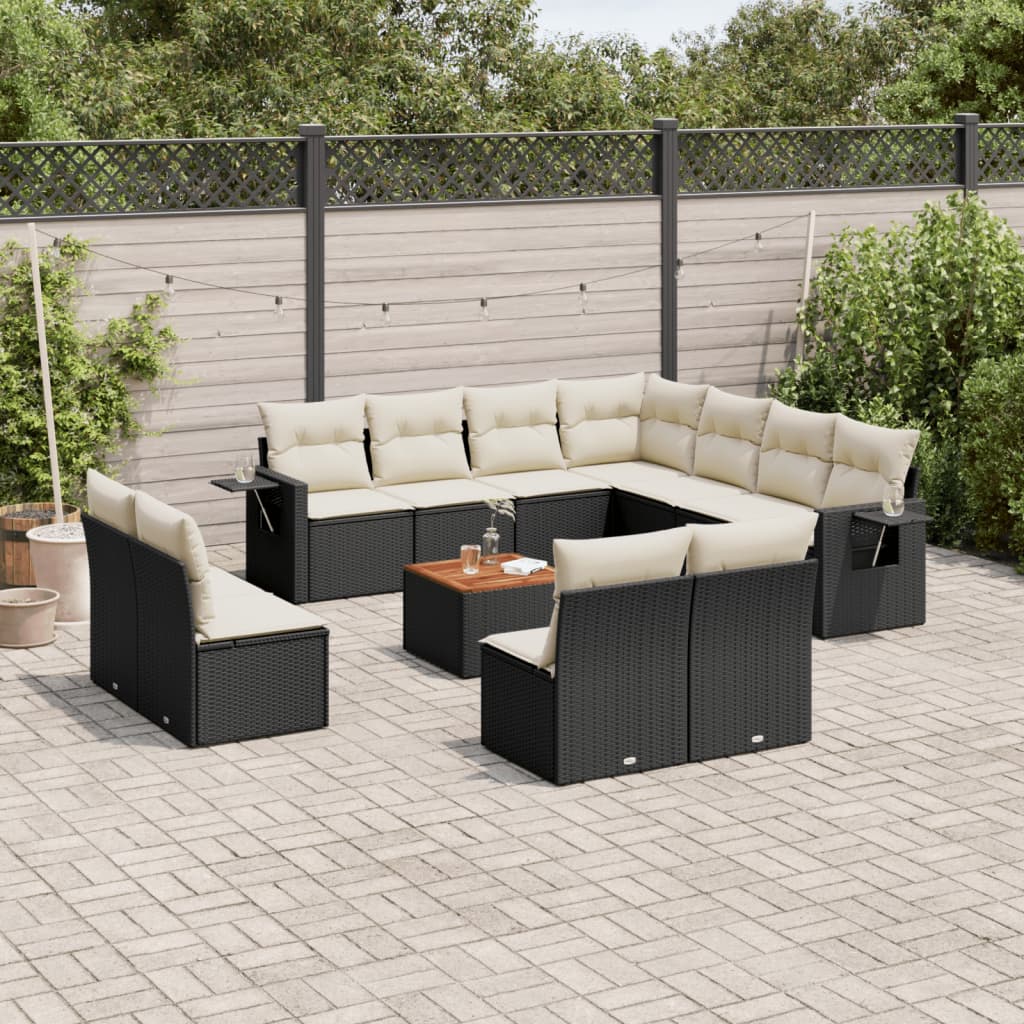 12-tlg. Garten-Sofagarnitur mit Kissen Schwarz Poly Rattan 12-tlg. Garten-Sofagarnitur mit Kissen Schwarz Poly Rattan