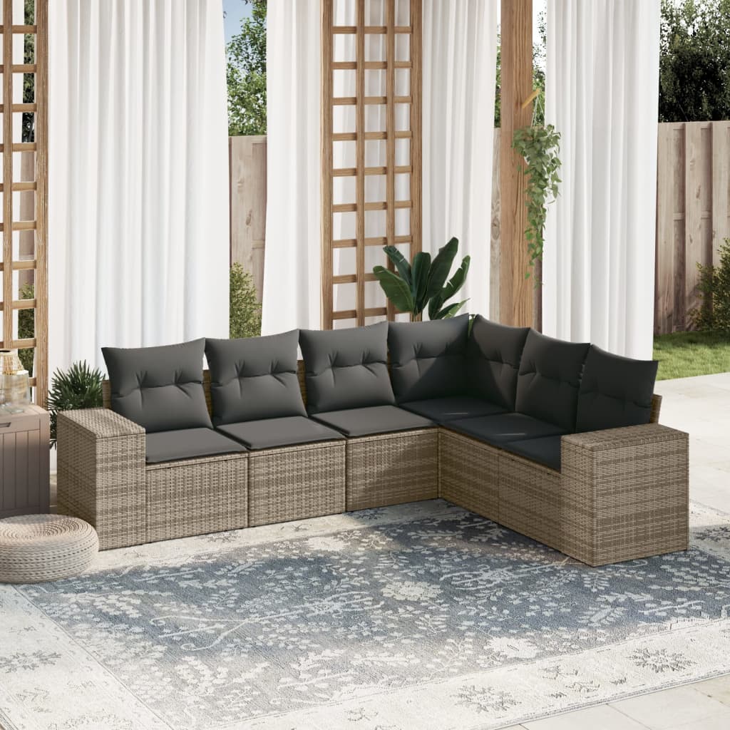 6-tlg. Garten-Sofagarnitur mit Kissen Grau Poly Rattan 6-tlg. Garten-Sofagarnitur mit Kissen Grau Poly Rattan