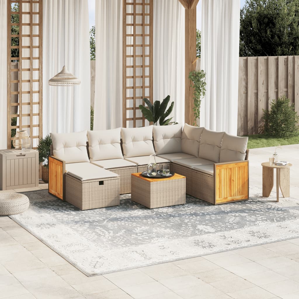 8-tlg. Garten-Sofagarnitur mit Kissen Beige Poly Rattan 8-tlg. Garten-Sofagarnitur mit Kissen Beige Poly Rattan