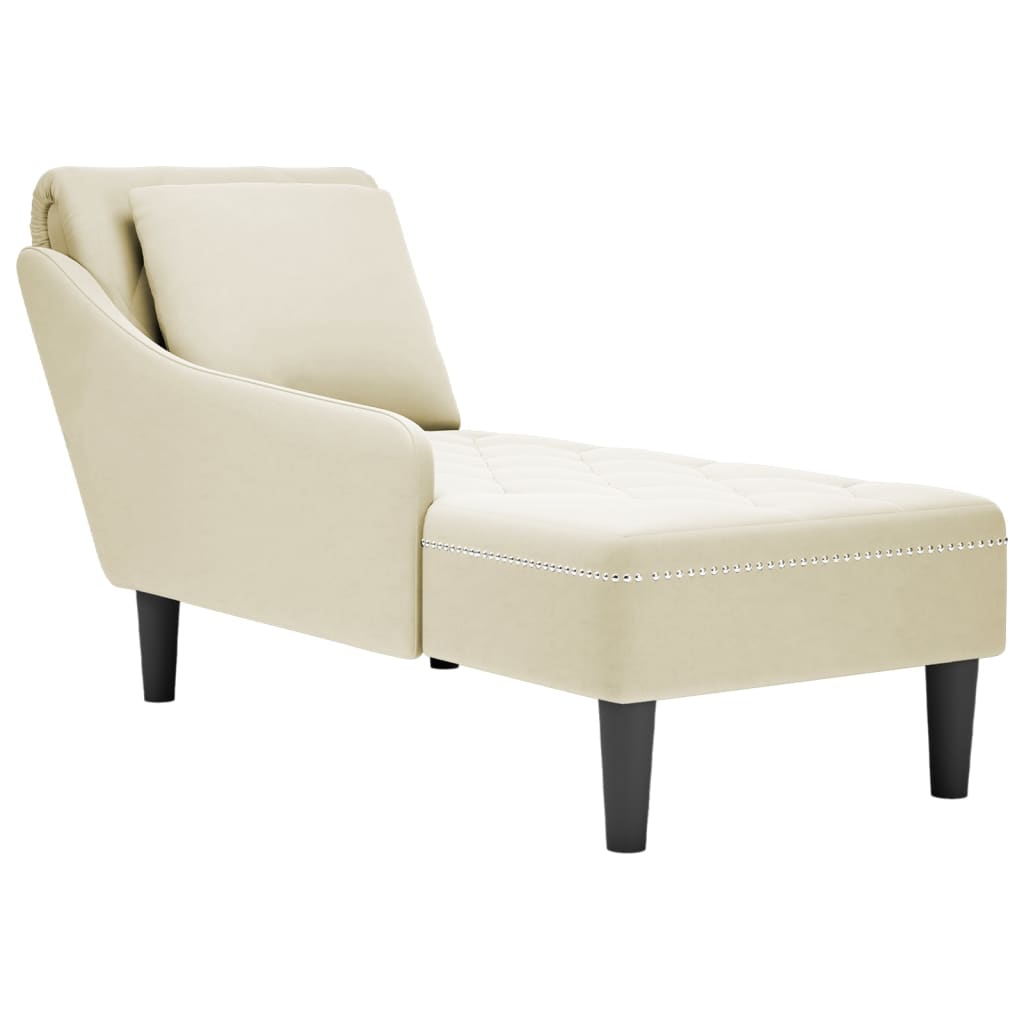 Chaiselongue mit Kissen und Rechter Armlehne Creme Samt Chaiselongue mit Kissen und Rechter Armlehne Creme Samt