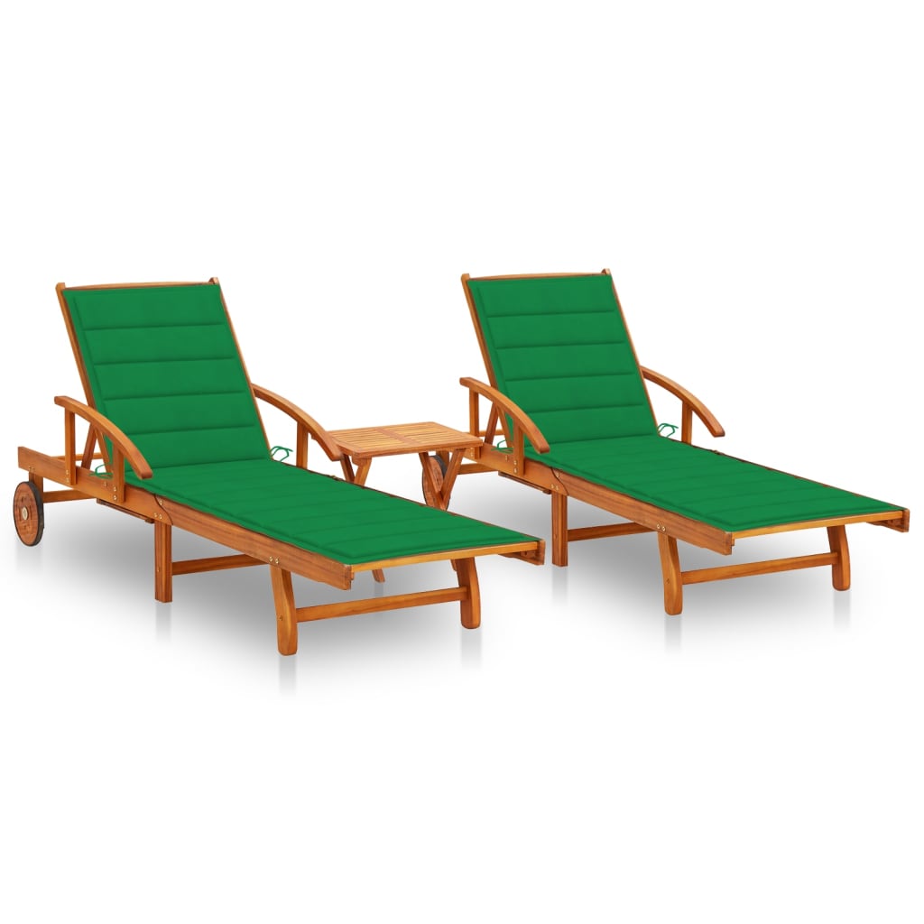 Sonnenliegen 2 Stk. mit Tisch und Auflagen Massivholz Akazie Sonnenliegen 2 Stk. mit Tisch und Auflagen Massivholz Akazie
