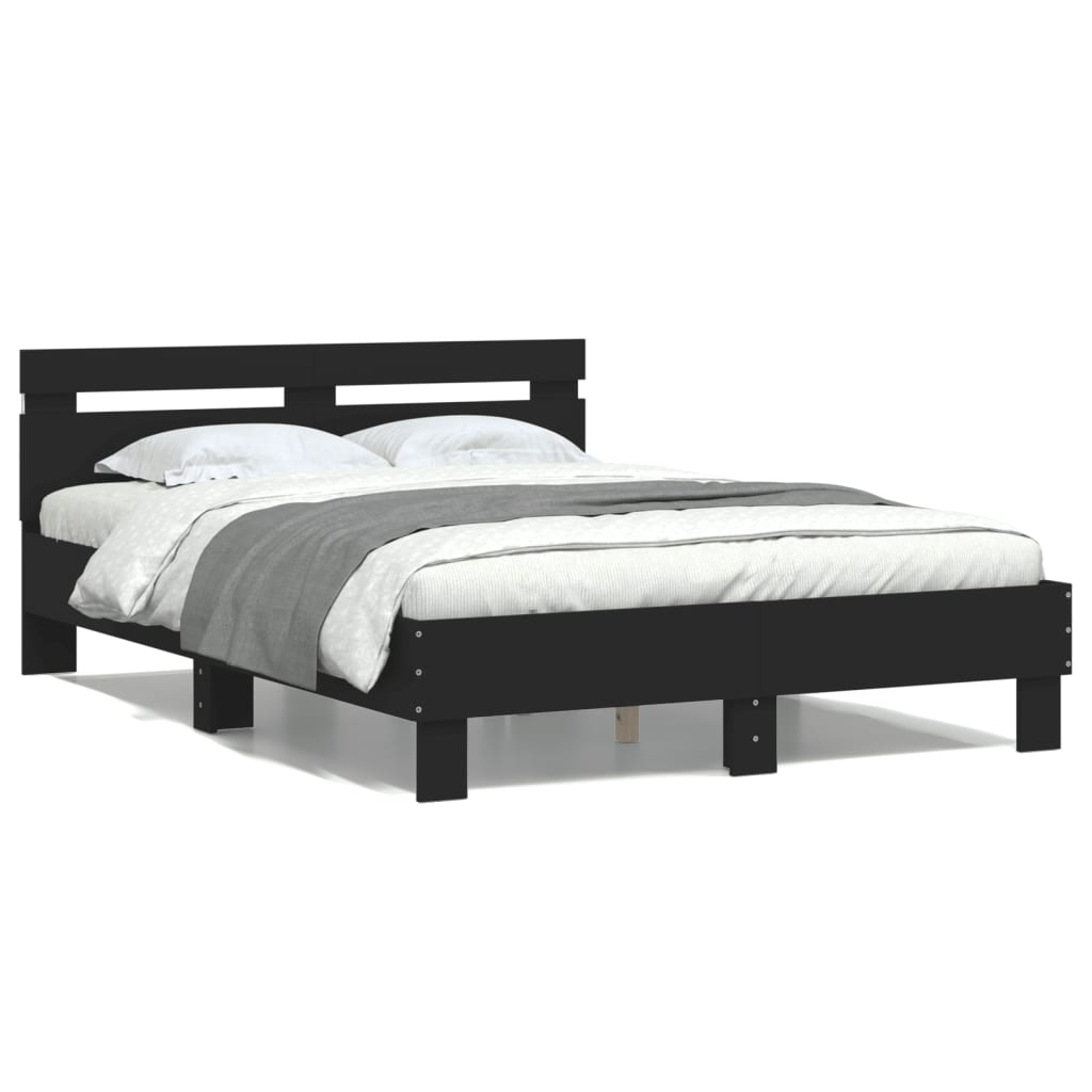 Bettgestell mit Kopfteil LED-Beleuchtung Schwarz 135x190 cm Bettgestell mit Kopfteil LED-Beleuchtung Schwarz 135x190 cm