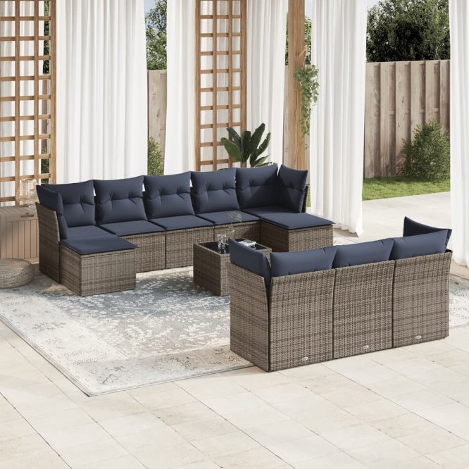 11-teiliges Gartensofa-Set mit Kissen, grau, Polyrattan 11-teiliges Gartensofa-Set mit Kissen, grau, Polyrattan