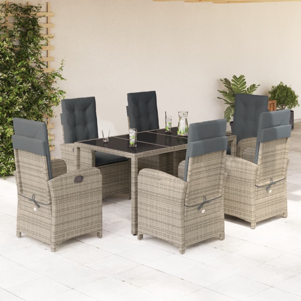 7-tlg. Garten-Essgruppe mit Kissen Grau Poly Rattan