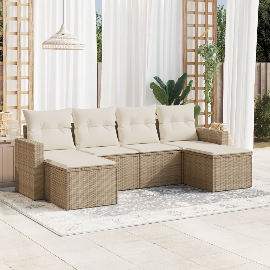6-tlg. Garten-Sofagarnitur mit Kissen Beige Poly Rattan 6-tlg. Garten-Sofagarnitur mit Kissen Beige Poly Rattan