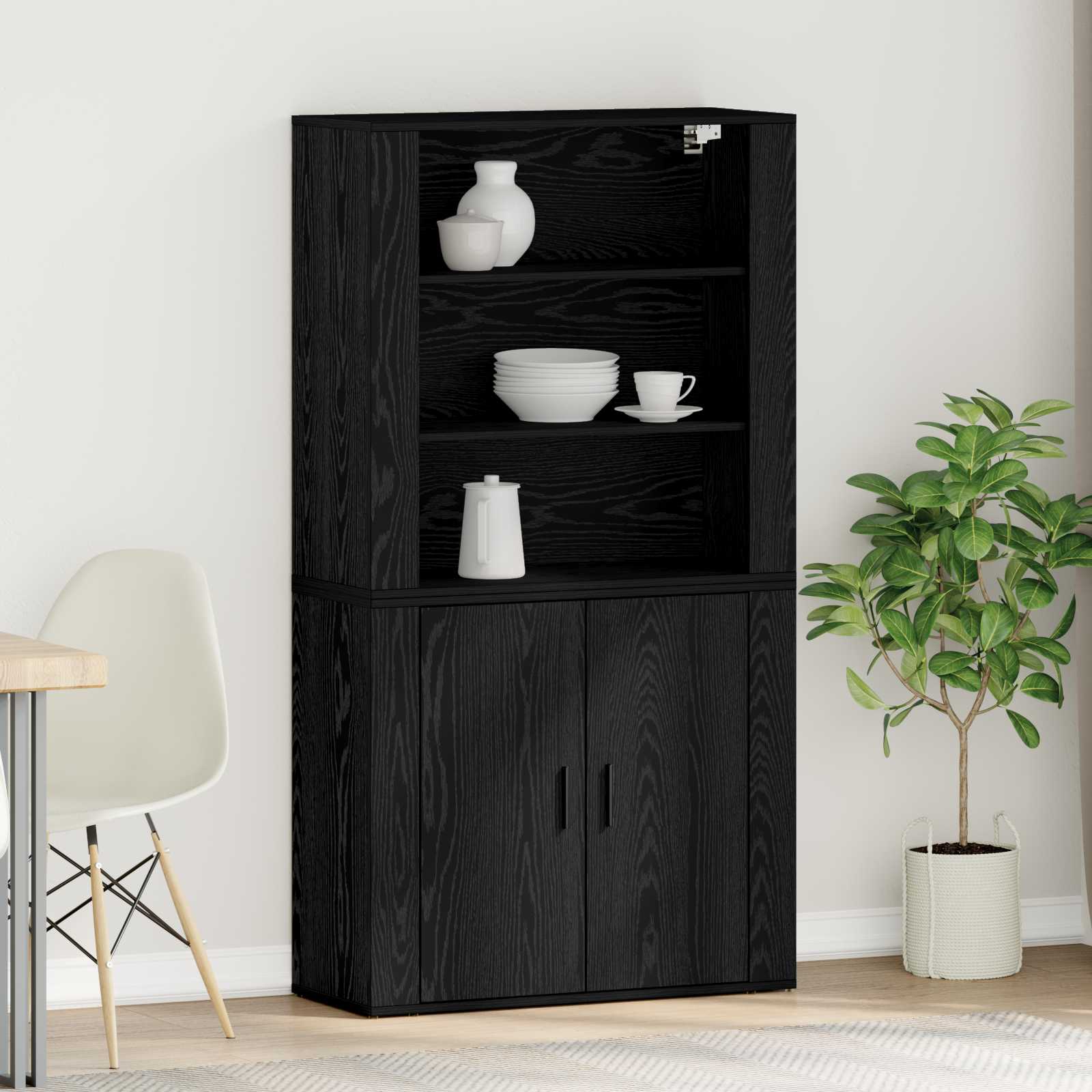 Highboard Schwarze Eiche Konstruiertes Holz Highboard Schwarze Eiche Konstruiertes Holz