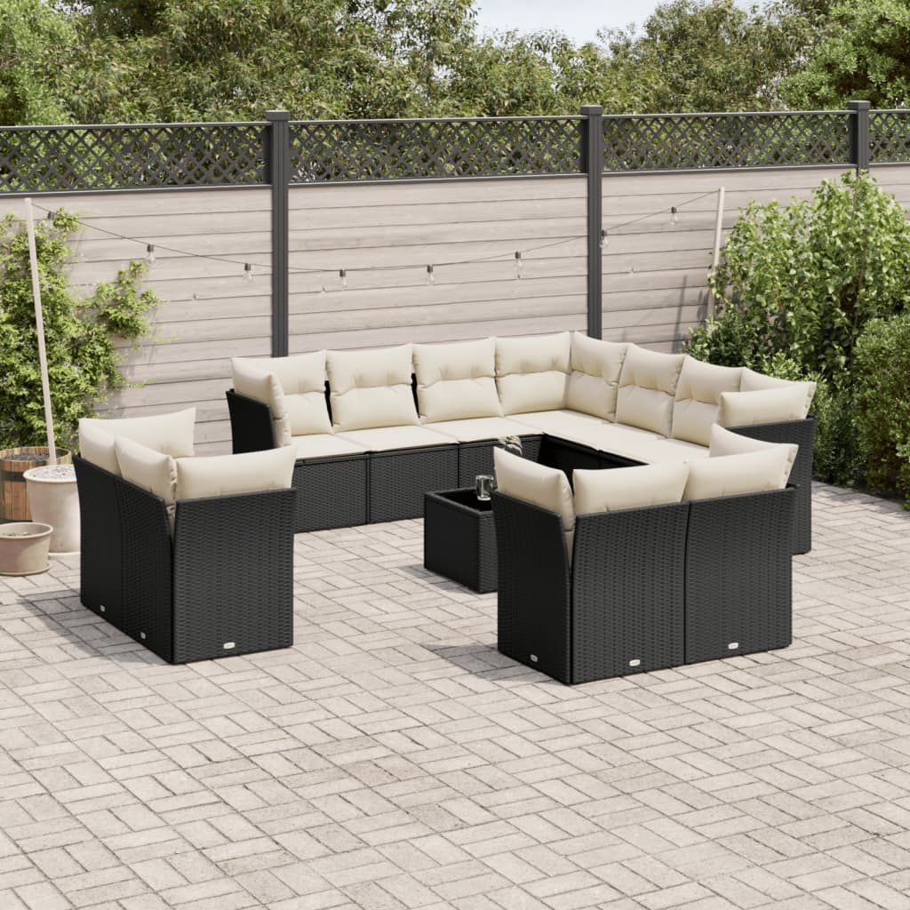 12-tlg. Garten-Sofagarnitur mit Kissen Schwarz Poly Rattan 12-tlg. Garten-Sofagarnitur mit Kissen Schwarz Poly Rattan