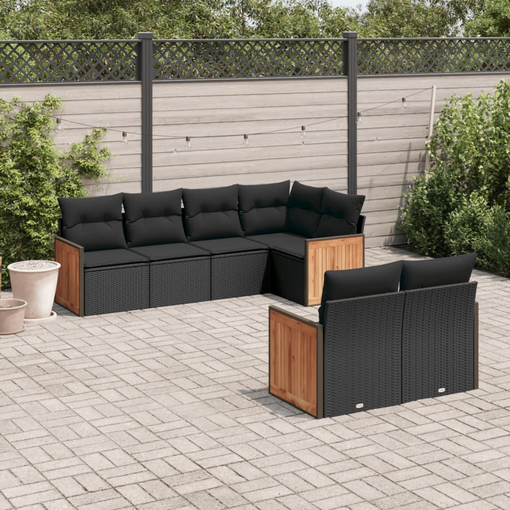 7-tlg. Garten-Sofagarnitur mit Kissen Schwarz Poly Rattan 7-tlg. Garten-Sofagarnitur mit Kissen Schwarz Poly Rattan