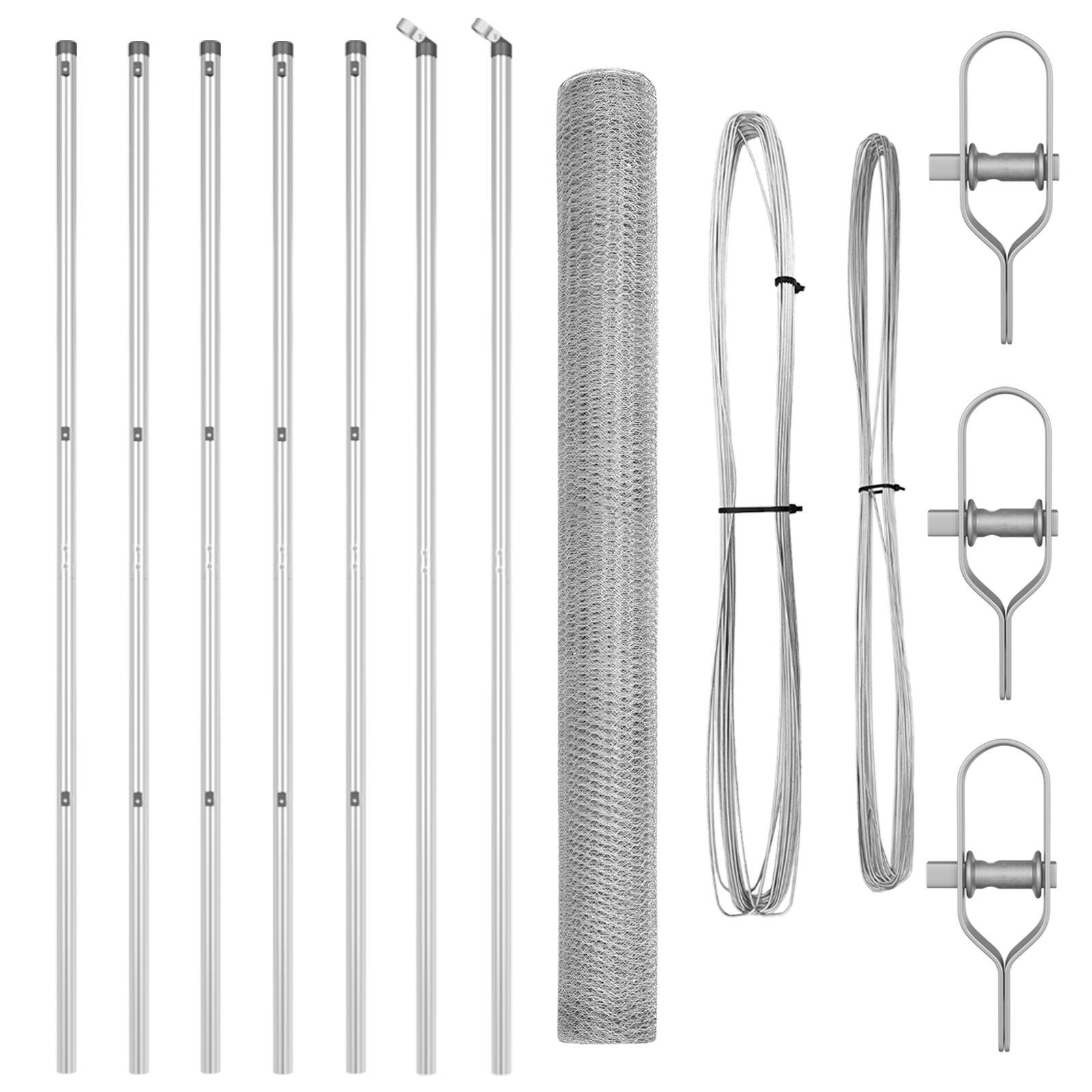 Sechseckzaun 1,6x10 m Verzinkter Stahl, Zaunpfosten 7 Stück Ø32 mm 210 cm Verzinkter Stahl