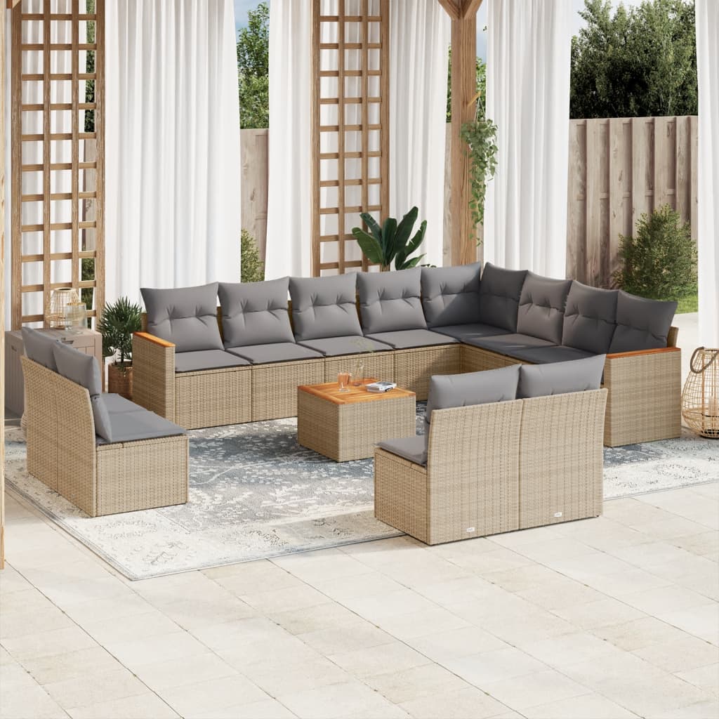 13-tlg. Garten-Sofagarnitur mit Kissen Beige Poly Rattan 13-tlg. Garten-Sofagarnitur mit Kissen Beige Poly Rattan