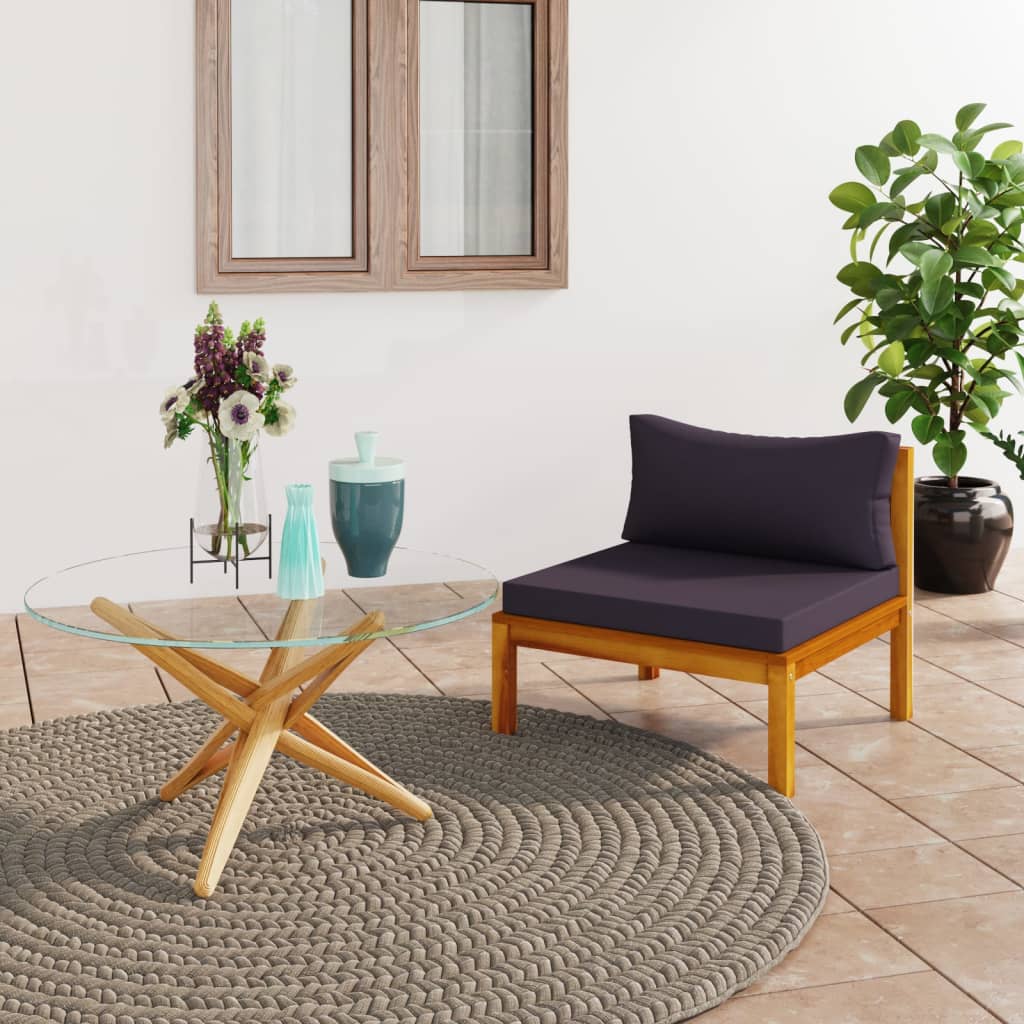 Modulares Mittelsofa mit Dunkelgrauen Kissen Massivholz Akazie Modulares Mittelsofa mit Dunkelgrauen Kissen Massivholz Akazie