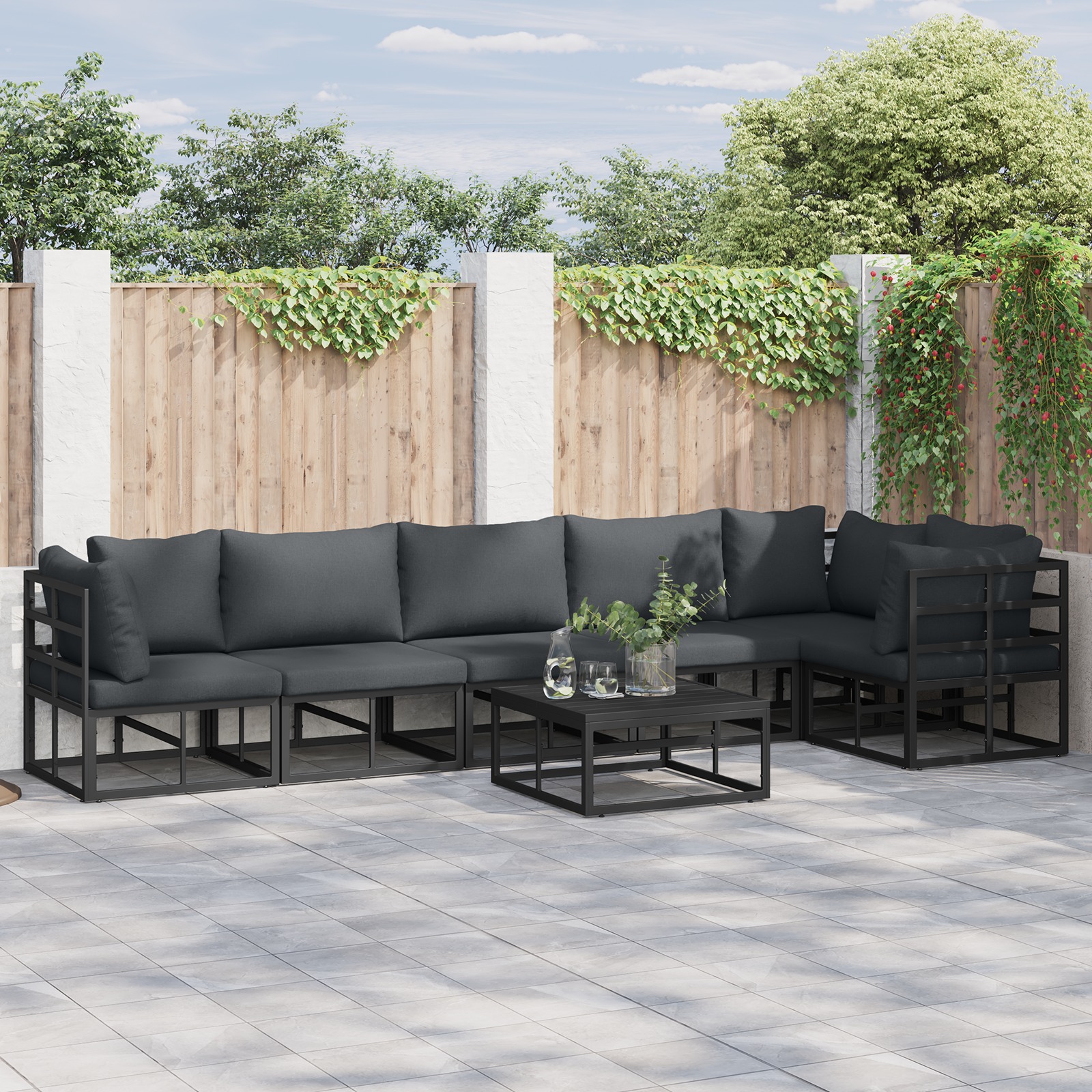 Garten-Sofa-Set 6 pcs Schwarz 70 x 70 x 32 cm Aluminium Garten-Sofa-Set 6 pcs Schwarz 70 x 70 x 32 cm Aluminium
