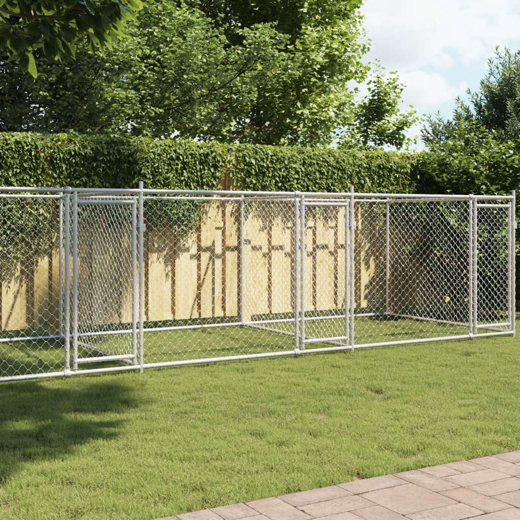 Hundezwinger mit Türen Grau 8x2x1,5 m Verzinkter Stahl Hundezwinger mit Türen Grau 8x2x1,5 m Verzinkter Stahl
