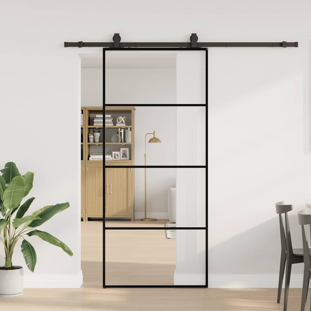 Schiebetür mit Beschlag Schwarz 90x205 cm ESG-Glas Schiebetür mit Beschlag Schwarz 90x205 cm ESG-Glas