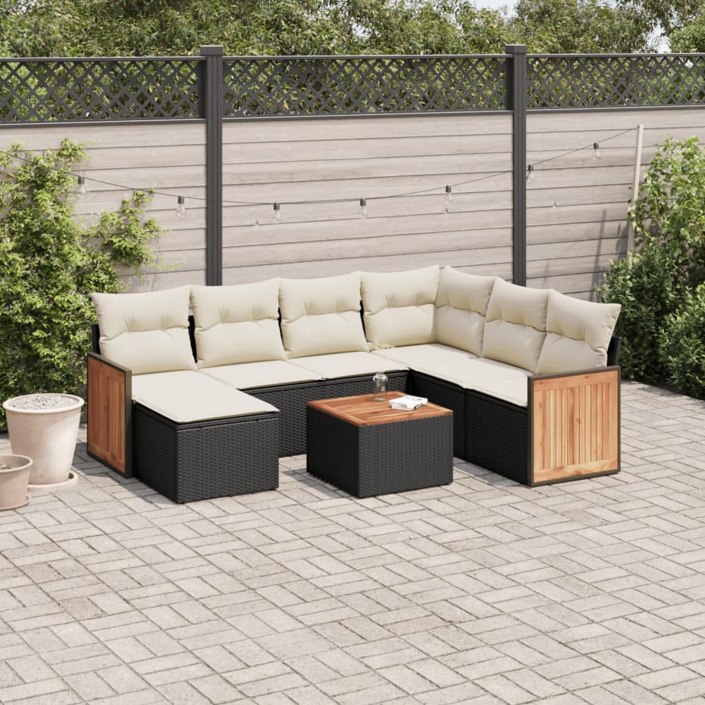 8-tlg. Garten-Sofagarnitur mit Kissen Schwarz Poly Rattan 8-tlg. Garten-Sofagarnitur mit Kissen Schwarz Poly Rattan