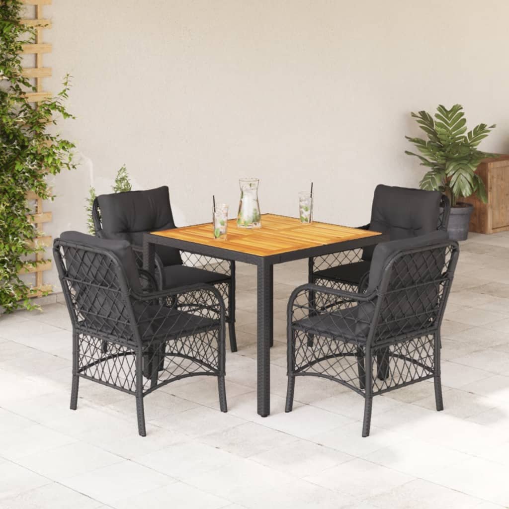 5-tlg. Garten-Essgruppe mit Kissen Schwarz Poly Rattan 5-tlg. Garten-Essgruppe mit Kissen Schwarz Poly Rattan