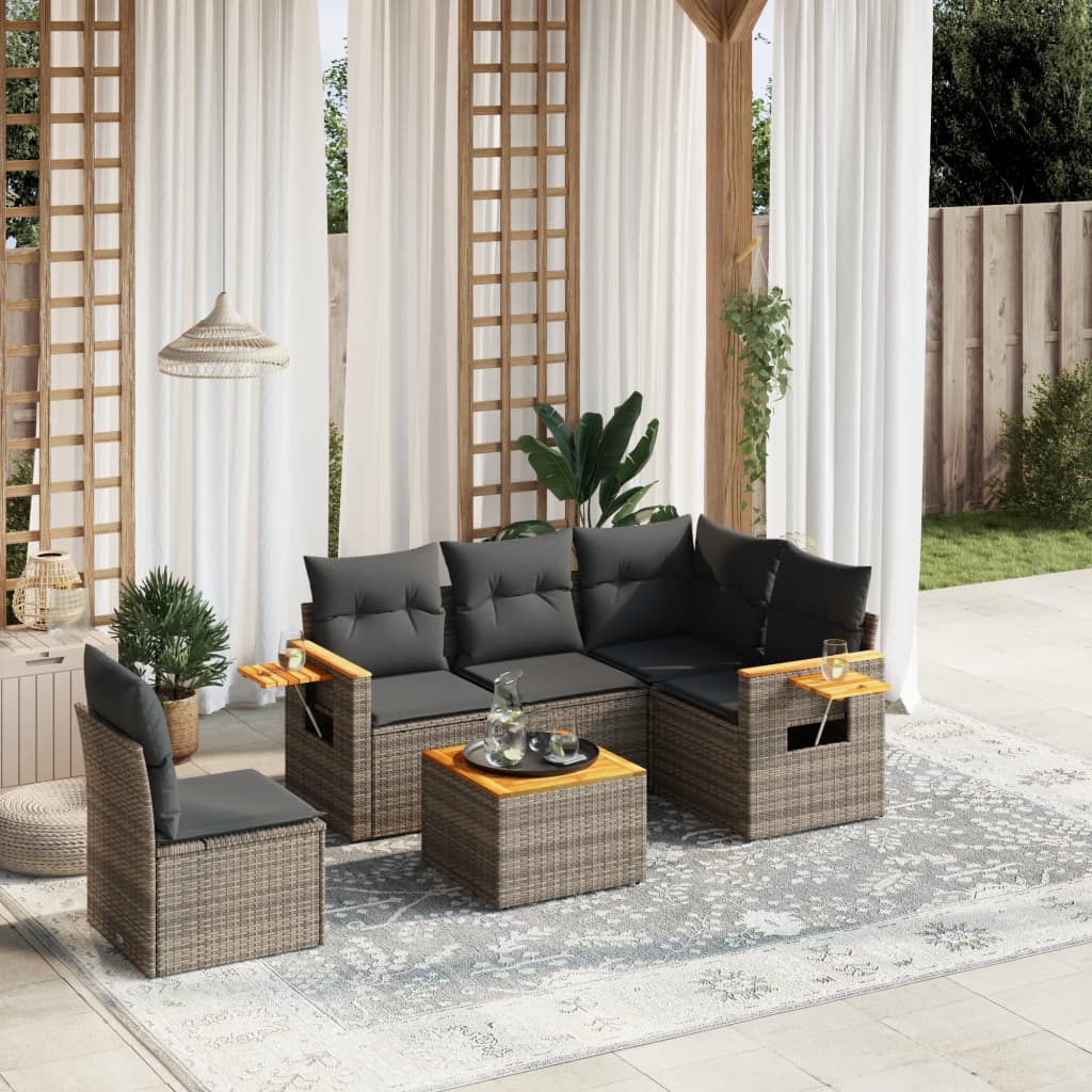 6-tlg. Garten-Sofagarnitur mit Kissen Grau Poly Rattan 6-tlg. Garten-Sofagarnitur mit Kissen Grau Poly Rattan