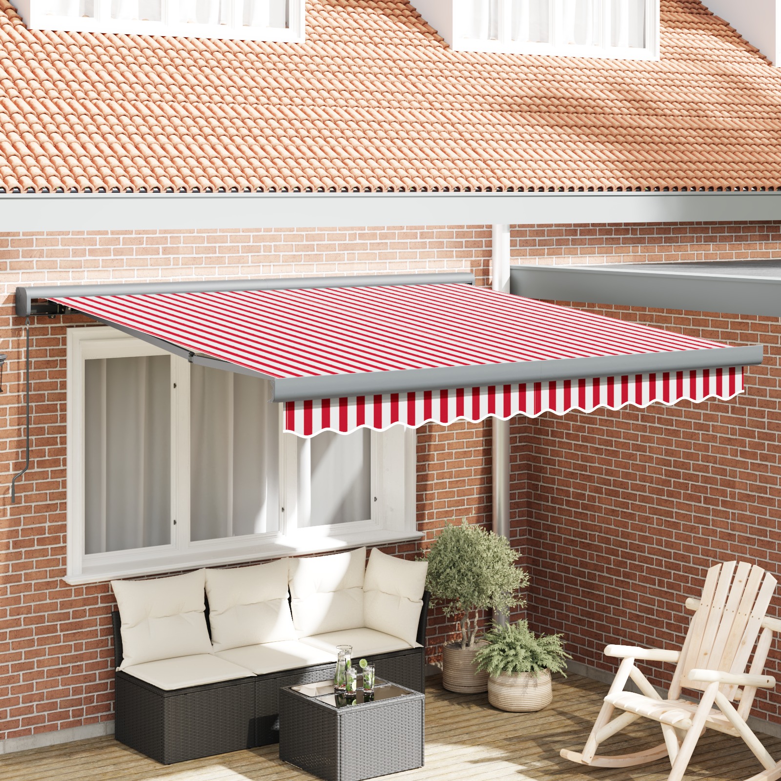 Manuelle einziehbare Markise Rot und Weiß gestreift 300x250 cm Manuelle einziehbare Markise Rot und Weiß gestreift 300x250 cm