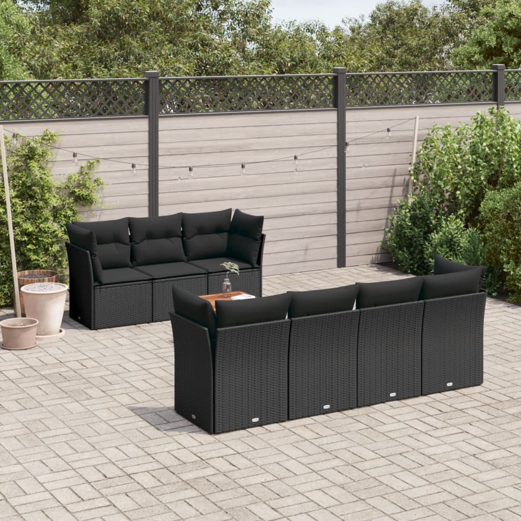 8-tlg. Garten-Sofagarnitur mit Kissen Schwarz Poly Rattan 8-tlg. Garten-Sofagarnitur mit Kissen Schwarz Poly Rattan