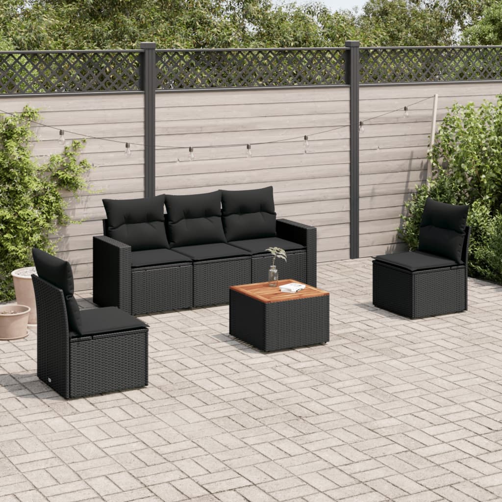 6-tlg. Garten-Sofagarnitur mit Kissen Schwarz Poly Rattan 6-tlg. Garten-Sofagarnitur mit Kissen Schwarz Poly Rattan