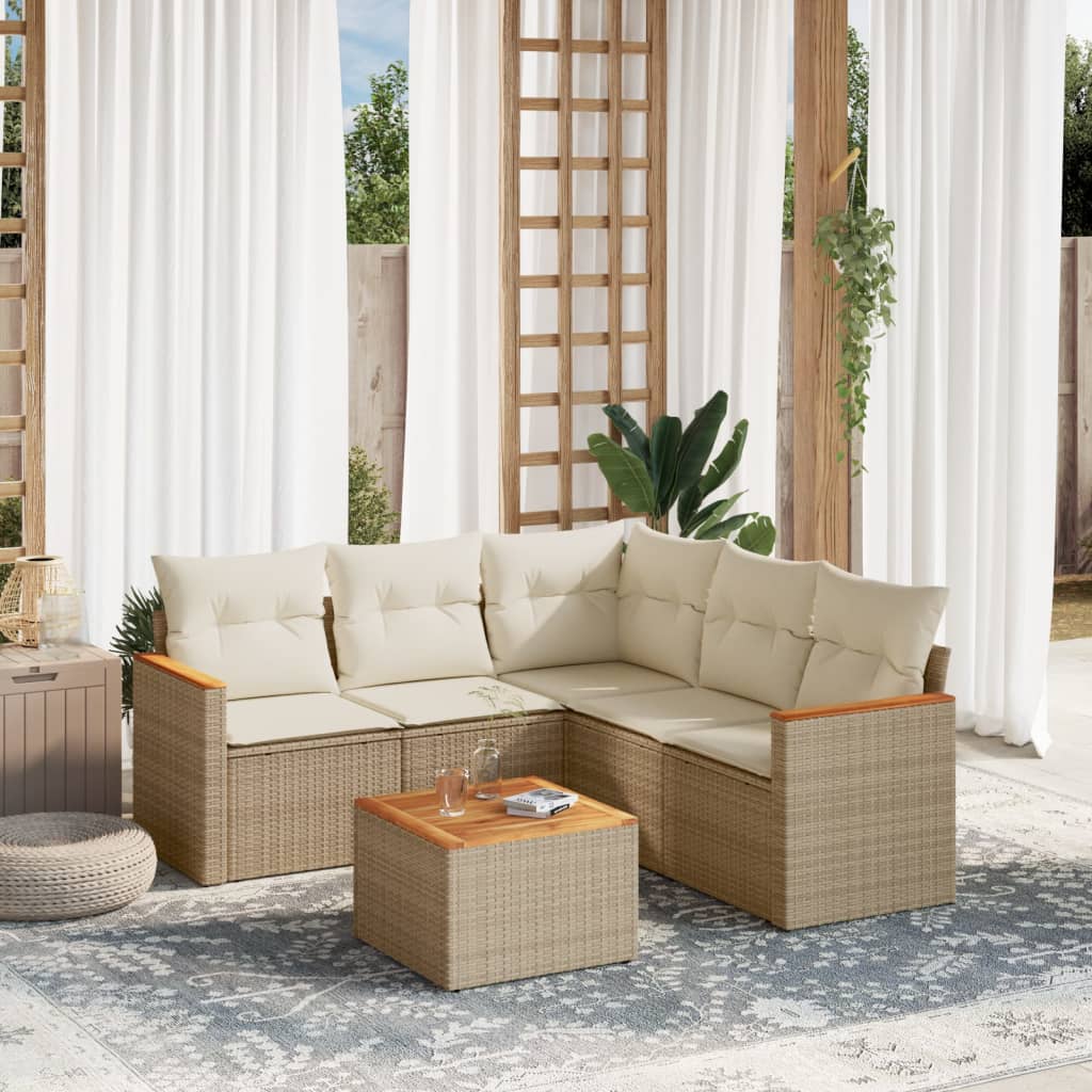 6-tlg. Garten-Sofagarnitur mit Kissen Beige Poly Rattan 6-tlg. Garten-Sofagarnitur mit Kissen Beige Poly Rattan