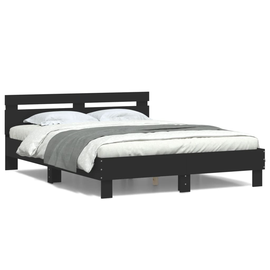 Bettgestell mit Kopfteil LED-Beleuchtung Schwarz 140x190 cm Bettgestell mit Kopfteil LED-Beleuchtung Schwarz 140x190 cm