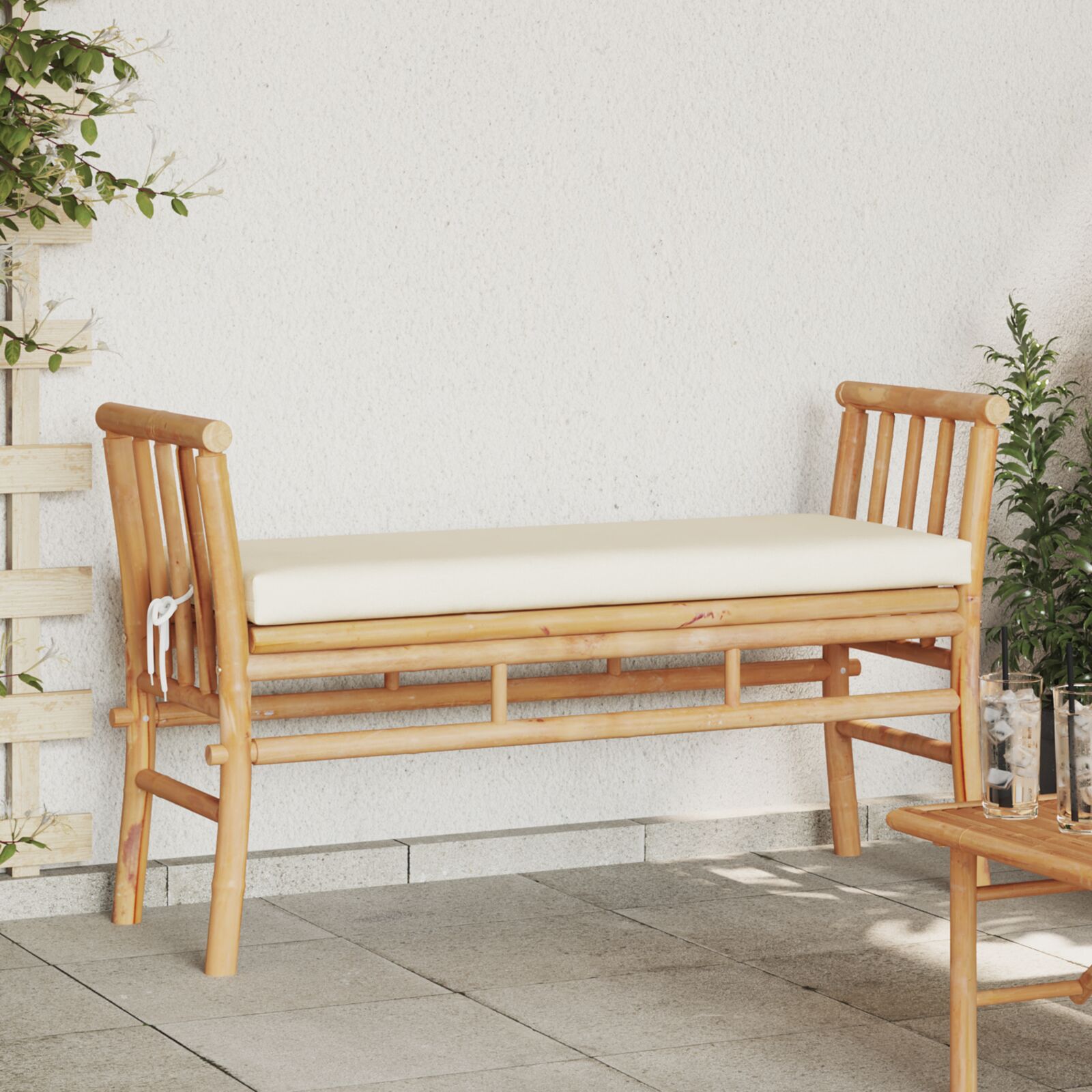 vidaXL Gartenbank mit Kissen 110 cm aus Bambus vidaXL Gartenbank mit Kissen 110 cm aus Bambus