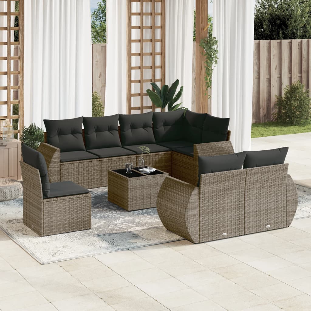 9-tlg. Garten-Sofagarnitur mit Kissen Grau Poly Rattan 9-tlg. Garten-Sofagarnitur mit Kissen Grau Poly Rattan