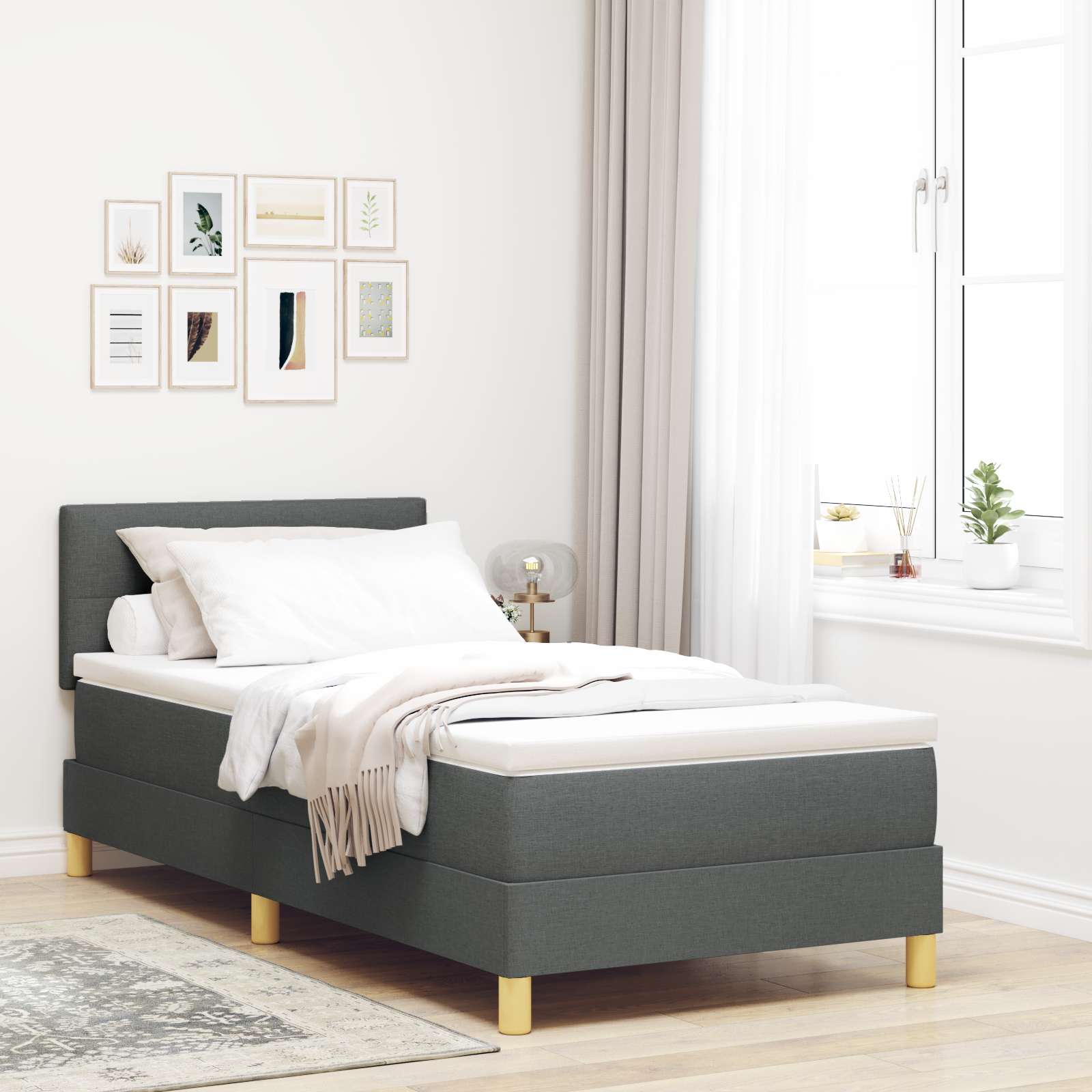 Boxspringbett mit Matratze Dunkelgrau 90x190 cm Stoff Boxspringbett mit Matratze Dunkelgrau 90x190 cm Stoff