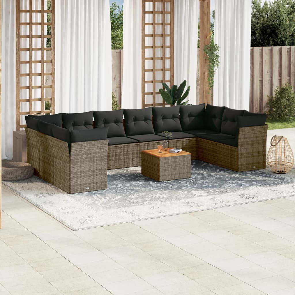11-tlg. Garten-Sofagarnitur mit Kissen Grau Poly Rattan 11-tlg. Garten-Sofagarnitur mit Kissen Grau Poly Rattan
