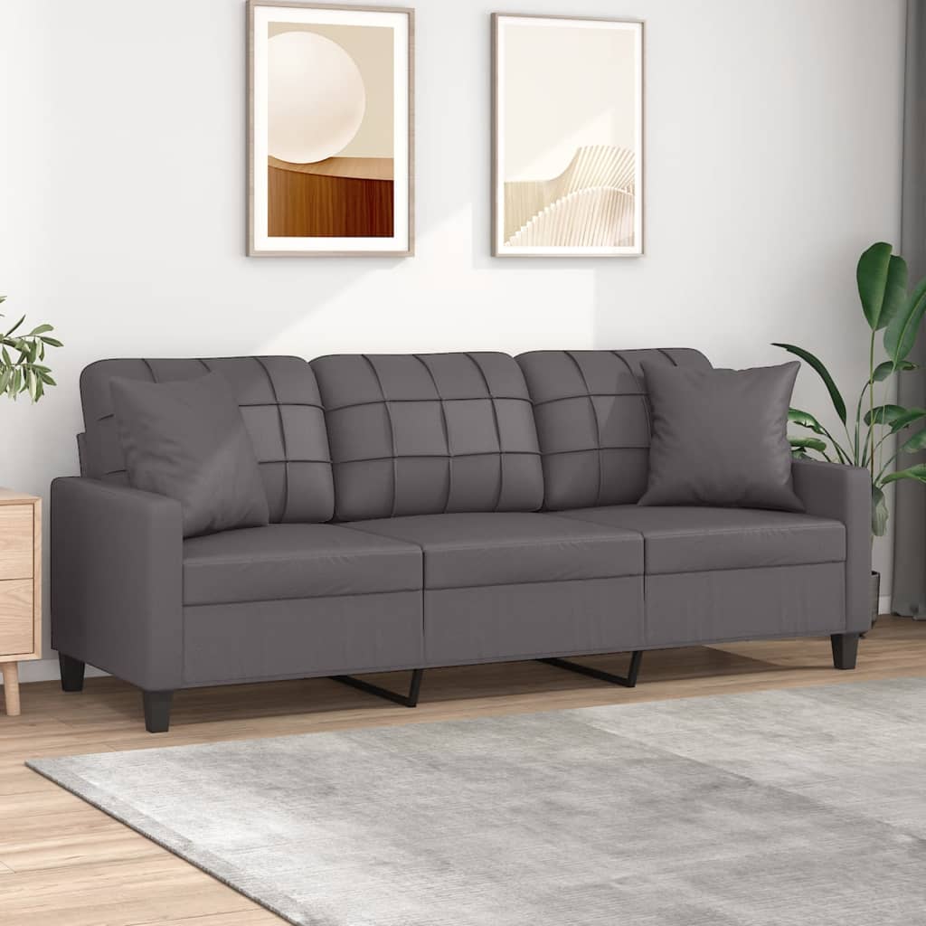 3-Sitzer-Sofa mit Zierkissen Grau 180 cm Kunstleder 3-Sitzer-Sofa mit Zierkissen Grau 180 cm Kunstleder