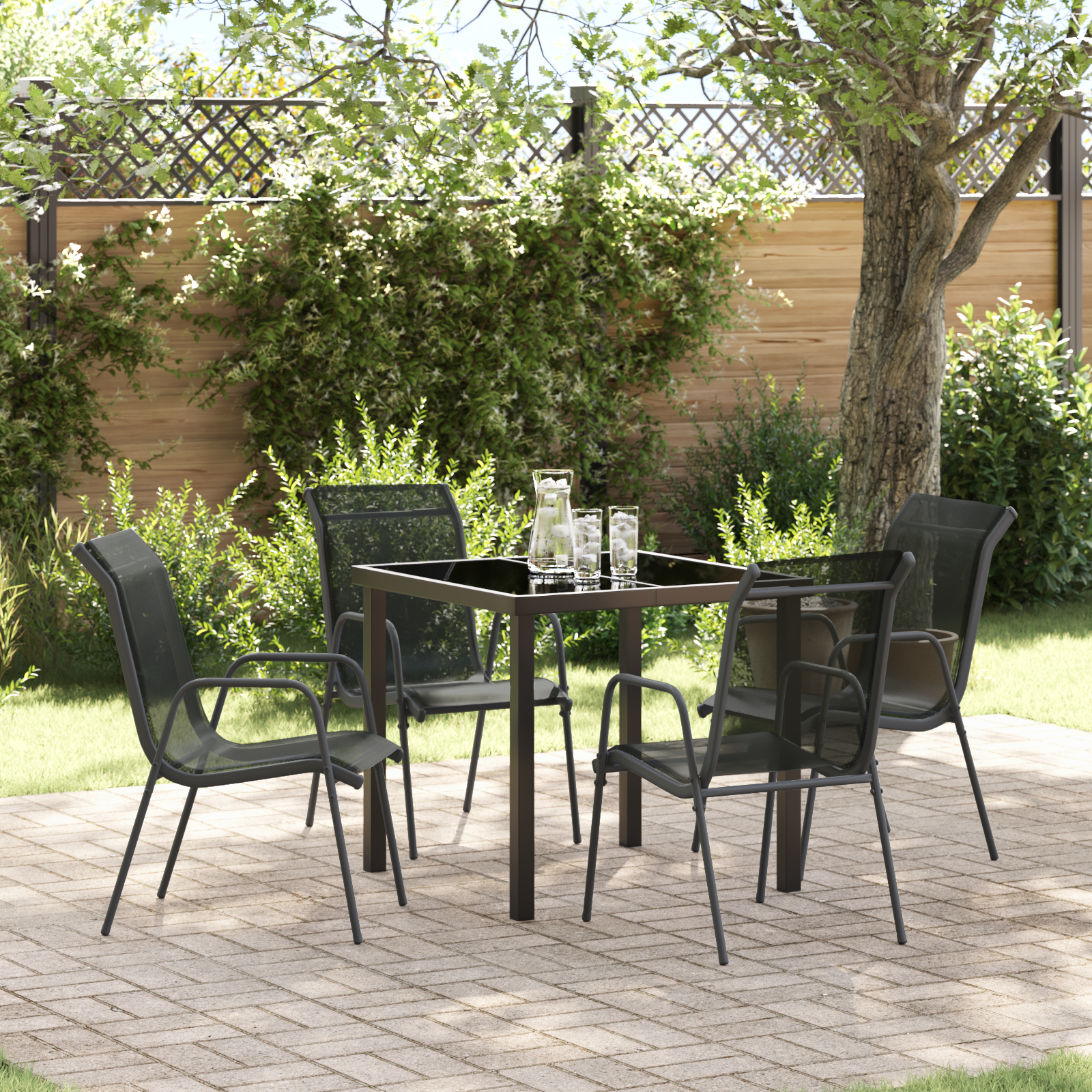 5-teiliges Garten Esszimmerset Schwarz Textilene und Stahl 5-teiliges Garten Esszimmerset Schwarz Textilene und Stahl