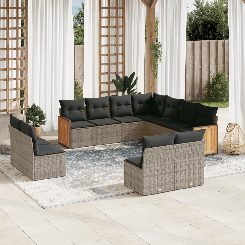 11-tlg. Garten-Sofagarnitur mit Kissen Grau Poly Rattan 11-tlg. Garten-Sofagarnitur mit Kissen Grau Poly Rattan