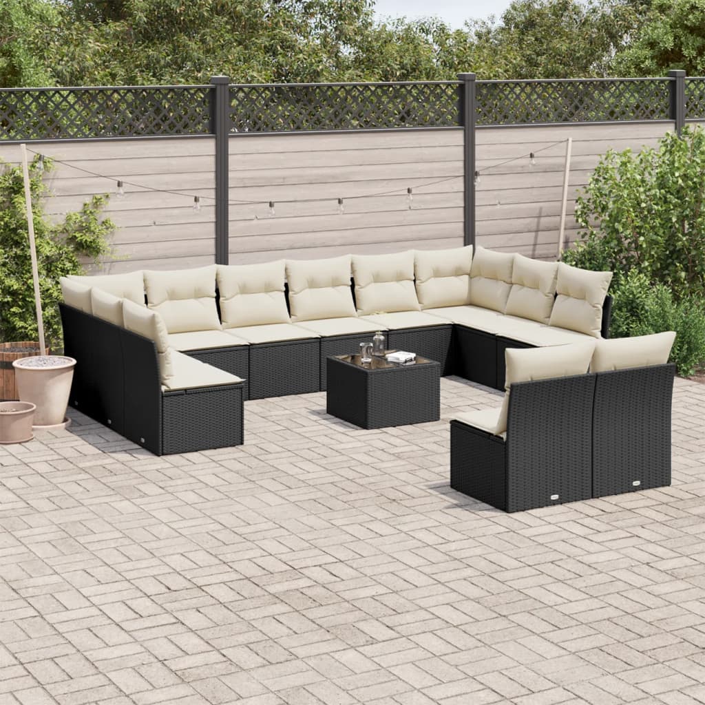 13-tlg. Garten-Sofagarnitur mit Kissen Schwarz Poly Rattan 13-tlg. Garten-Sofagarnitur mit Kissen Schwarz Poly Rattan