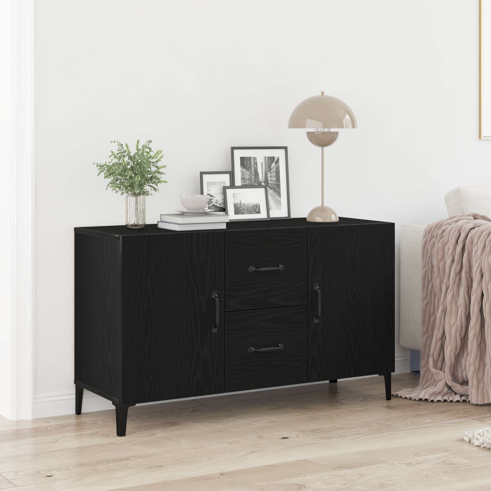 Schwarzer Eichen-Sideboard - 100 x 36 x 60 cm - Aus Engineered Wood hergestellt
