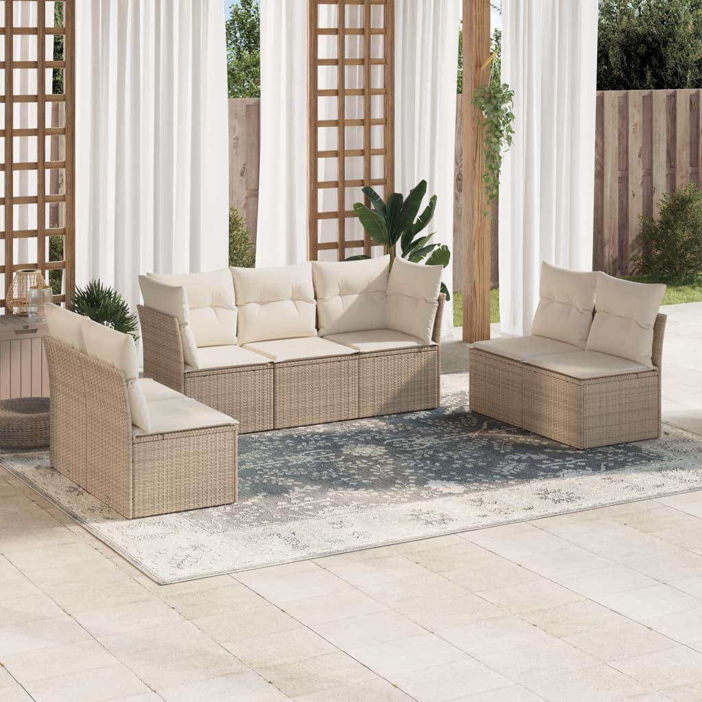 7-tlg. Garten-Sofagarnitur mit Kissen Beige Poly Rattan 7-tlg. Garten-Sofagarnitur mit Kissen Beige Poly Rattan