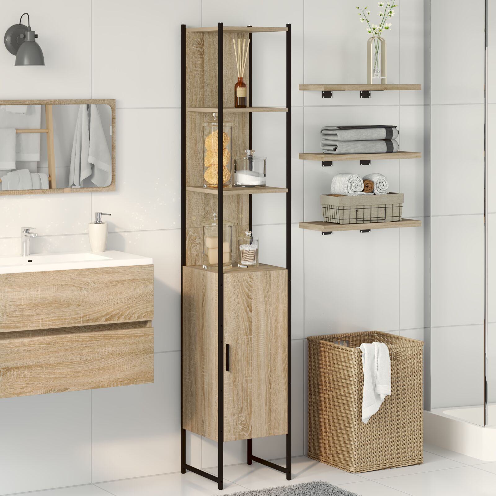 vidaXL Badezimmer Schrank Sonoma Eiche 33x33x185,5 cm Ingenieurholz