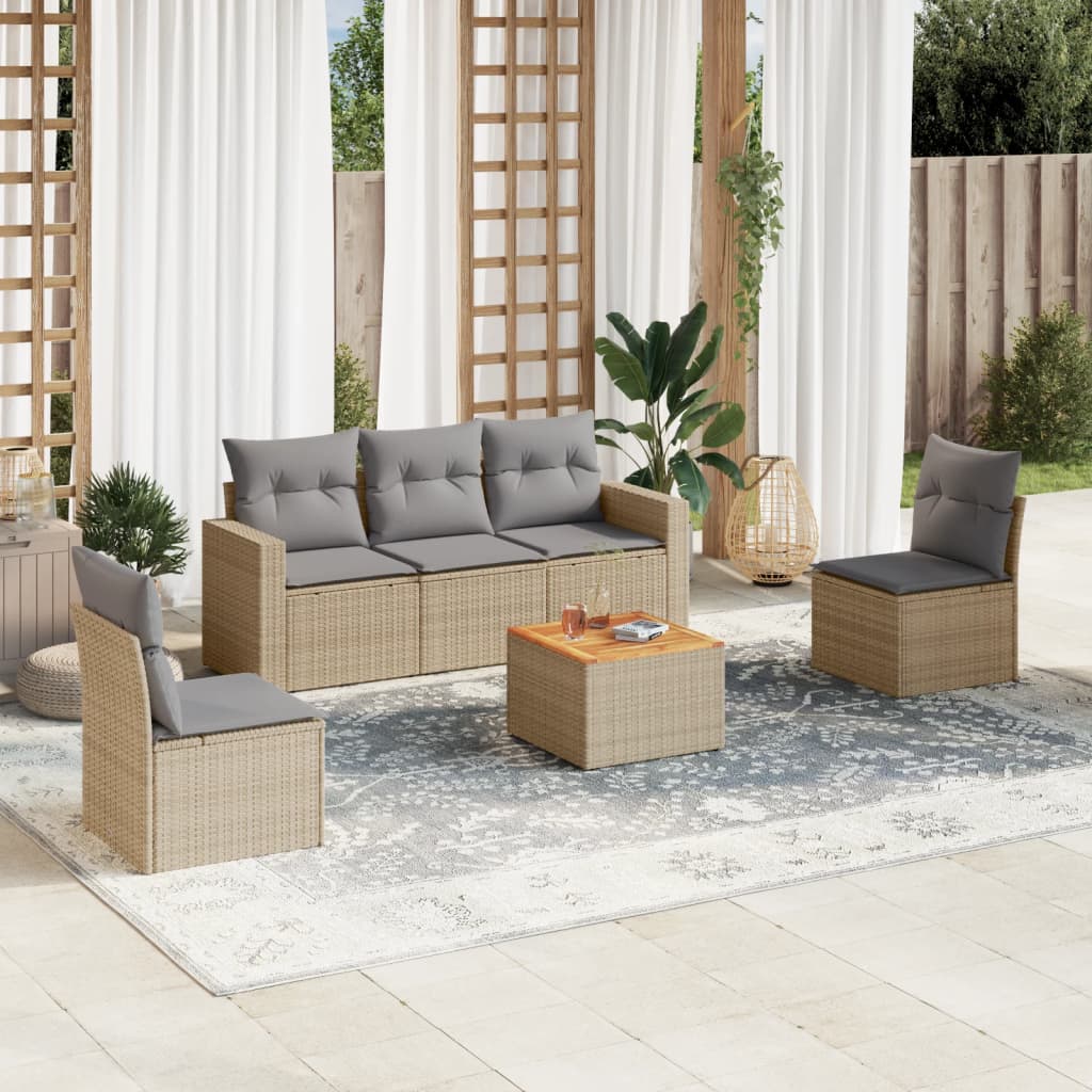 6-tlg. Garten-Sofagarnitur mit Kissen Beige Poly Rattan 6-tlg. Garten-Sofagarnitur mit Kissen Beige Poly Rattan