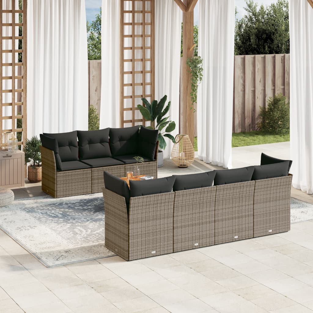 8-tlg. Garten-Sofagarnitur mit Kissen Grau Poly Rattan 8-tlg. Garten-Sofagarnitur mit Kissen Grau Poly Rattan