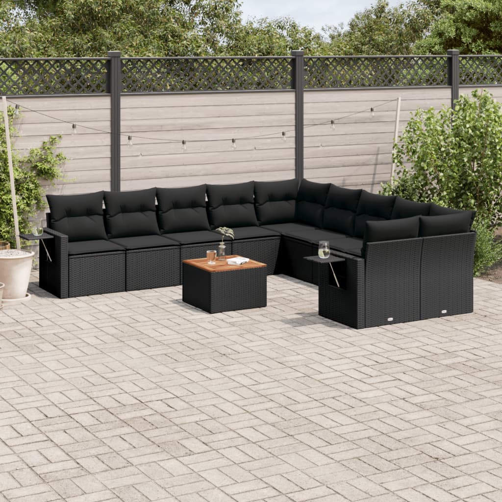 11-tlg. Garten-Sofagarnitur mit Kissen Schwarz Poly Rattan 11-tlg. Garten-Sofagarnitur mit Kissen Schwarz Poly Rattan
