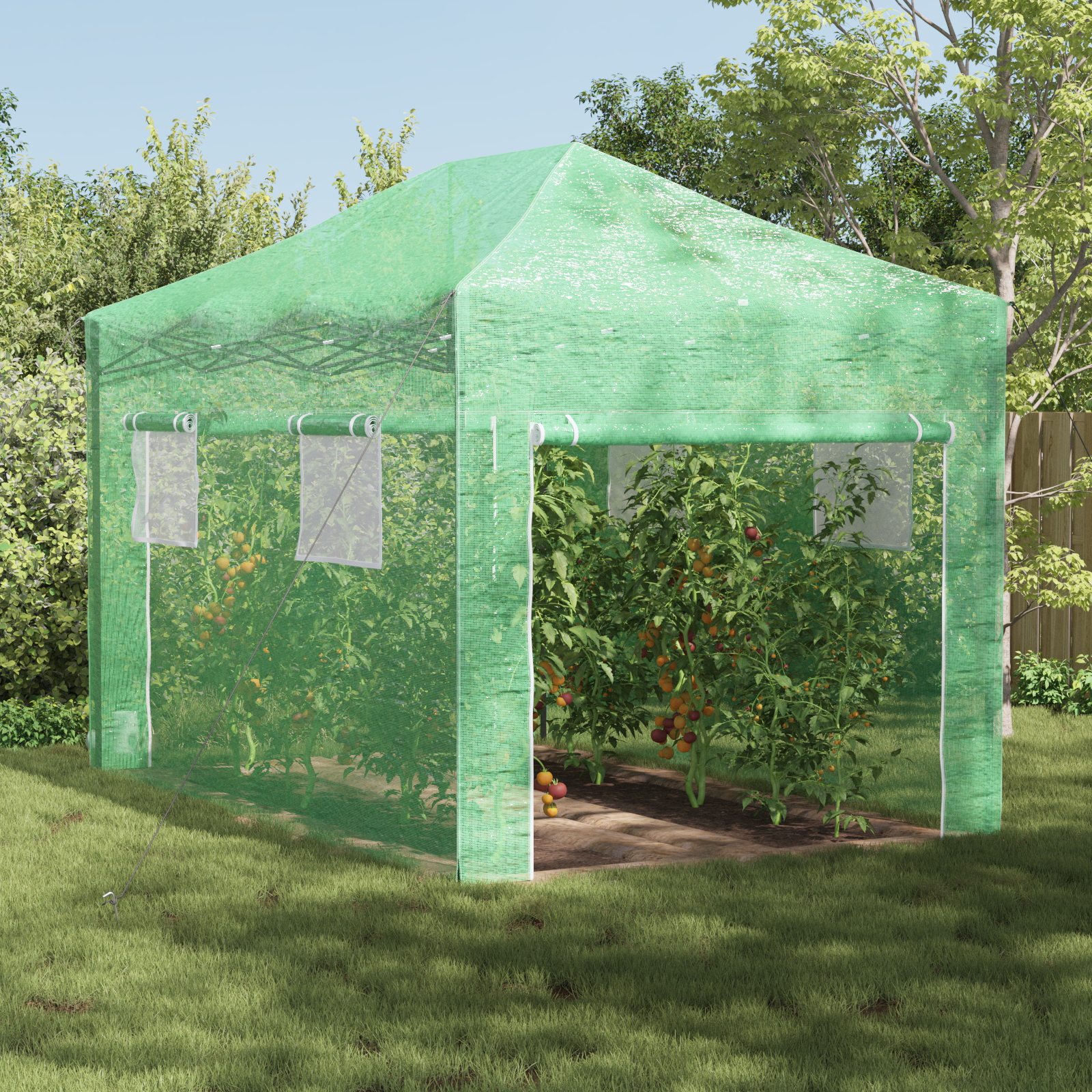 Begehbares Gewächshaus mit Pop-up Rahmen Grün 410x280x315 cm Stahl Begehbares Gewächshaus mit Pop-up Rahmen Grün 410x280x315 cm Stahl