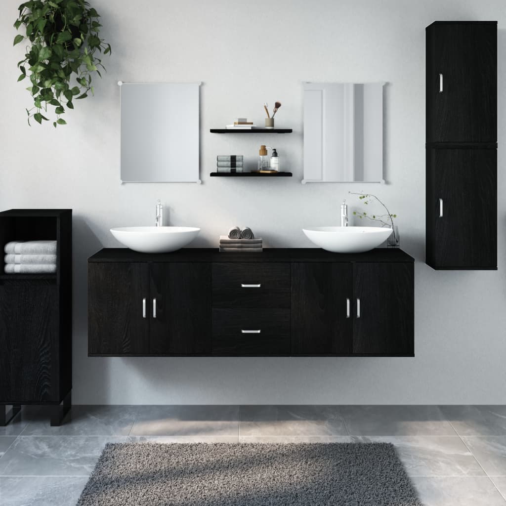 7-tlg. Badmöbel-Set Schwarz Holzwerkstoff 7-tlg. Badmöbel-Set Schwarz Holzwerkstoff