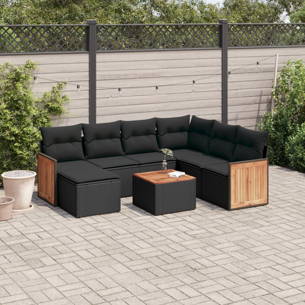 8-tlg. Garten-Sofagarnitur mit Kissen Schwarz Poly Rattan 8-tlg. Garten-Sofagarnitur mit Kissen Schwarz Poly Rattan