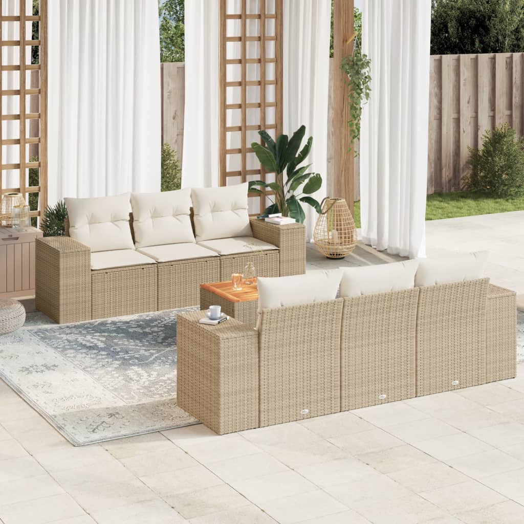7-tlg. Garten-Sofagarnitur mit Kissen Beige Poly Rattan 7-tlg. Garten-Sofagarnitur mit Kissen Beige Poly Rattan