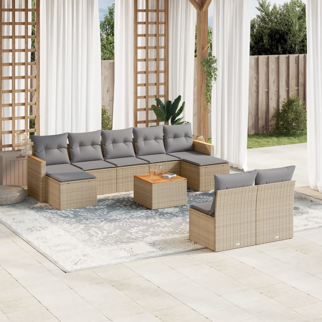 10-tlg. Garten-Sofagarnitur mit Kissen Beige Poly Rattan 10-tlg. Garten-Sofagarnitur mit Kissen Beige Poly Rattan