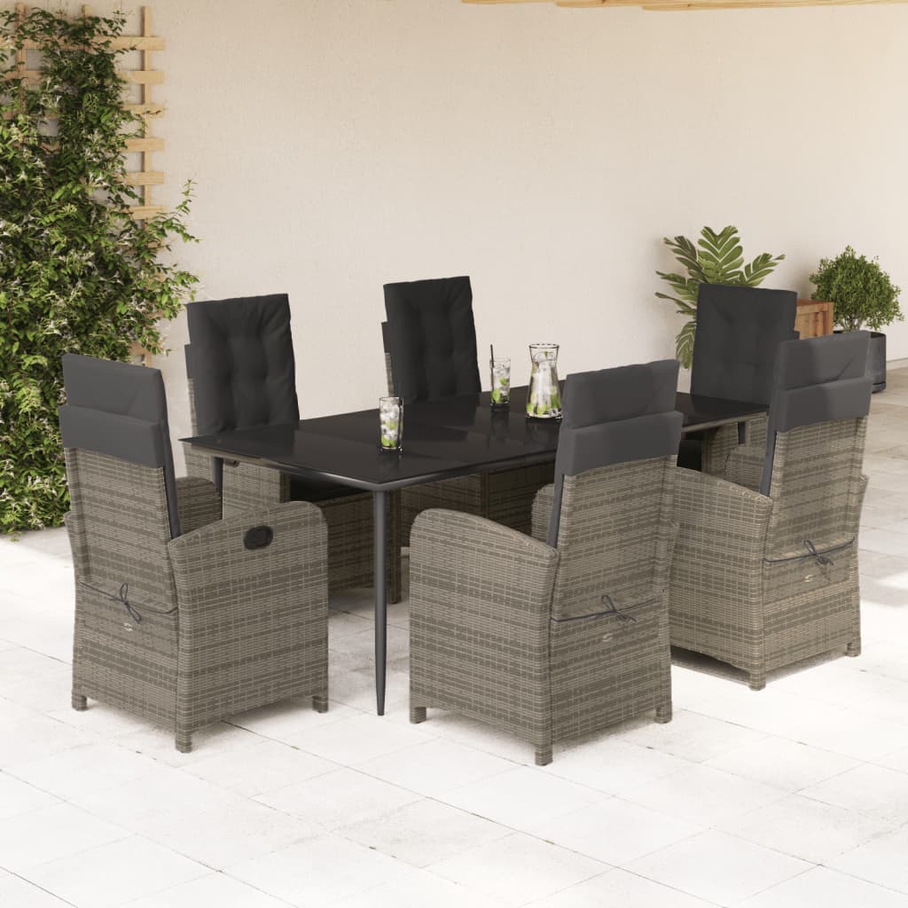 7-tlg. Garten-Essgruppe mit Kissen Grau Poly Rattan 7-tlg. Garten-Essgruppe mit Kissen Grau Poly Rattan