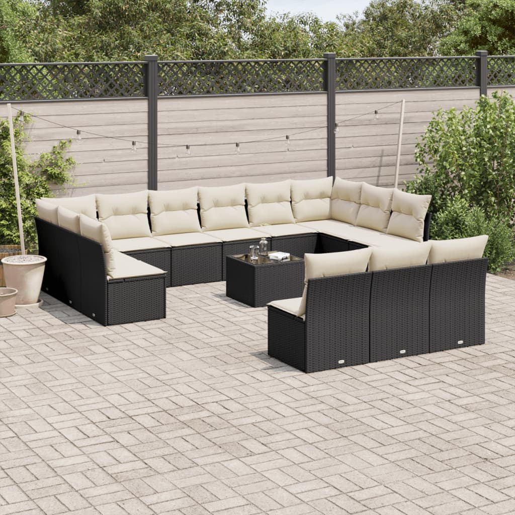 14-tlg. Garten-Sofagarnitur mit Kissen Schwarz Poly Rattan 14-tlg. Garten-Sofagarnitur mit Kissen Schwarz Poly Rattan