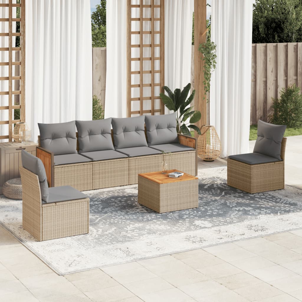 7-tlg. Garten-Sofagarnitur mit Kissen Beige Poly Rattan 7-tlg. Garten-Sofagarnitur mit Kissen Beige Poly Rattan